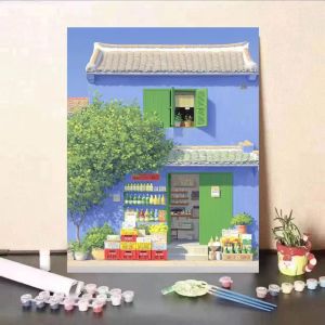 Acrylic Paint By Numbers Simple Town Painting By Numbers on Canvas Coloring By Number for Adults Paint Digital Art