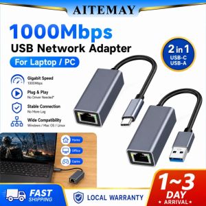 Aitemay USB C để bộ chuyển đổi Ethernet 1000Mbps Gigabit RJ45 card mạng USB 3.0 Loại C Lan Bộ chuyển đổi cho MacBook Pro/không khí iPad Pro bề mặt Chromebook máy tính xách tay Android - Plug and Play không cần trình điều khiển
