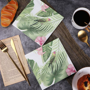 New High-End Double Layer Printed Napkins Pure Wood Pulp Paper Towels Colorful Parrot Flower Bird Green Plant Butterfly Bone Paper