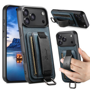 SUTENI Phone Case Wrist Strap Ring Buckle Faux Leather Card Holder Stand For iPhone 17 Pro Max 16 Plus 15 14 13 12