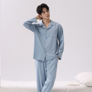 Miiow | Mens Pure Cotton Sleepwear Set Comfortable Long Sleeve Loungewear Suitable For All Seasons Spring Summer Autumn Winter Home Use