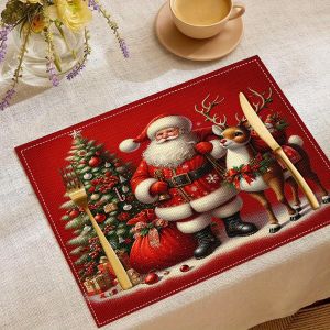 VIKAM 4/6/8/10pcs Christmas-Themed Placemats Featuring Santa Claus And Reindeer Designs Suitable For Home And Restaurant Use.
