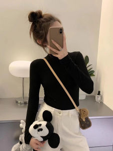 Half Turtleneck Bottoming Shirt Female Spring & Fall 2024 New Arrival Black Modal Inner Wear Fall and Winter Middle Collar All-Matching Long Sleeve Top