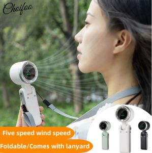 Summer Mini Fan Foldable Handheld Fan Send A Neck Hanging Rope USB Charging Fan Five Speed Fan Fashionable And Minimalist Mini Fan High Wind Speed Fan