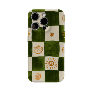 Green & Orange Checkered Phone Case for iPhone 18/17/16/15/14/13/12/11 pro Max plus Double-Layer Back Cover Compatible with Mult