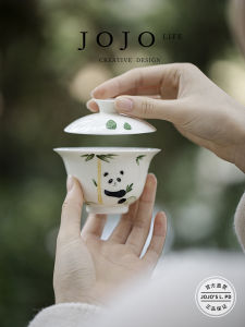 Handmade Ceramic Cha Jing Tea Cup Non-Scalding Gongfu Tea Set Three Elements Cover Bowl Style Hand-Painted Diningware