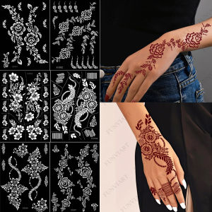 Reusable Henna Stencil for Hand Body Painting Flower Henna Tattoo Template for Women Wedding Festival Body Makeup Tattoo Tools