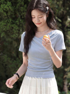 Áo Phông Tay Ngắn Dài Bóng Cellulose Màu Xanh