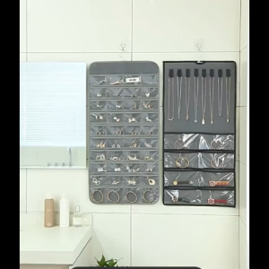 Tiktok Viral Hanging Jewelry Organizer 48/80 Grid Sorting Storage Bag for Earrings Necklaces Rings