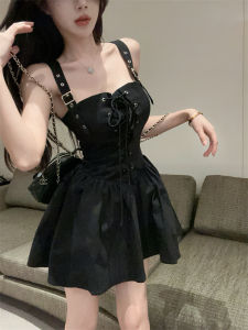 GUZILIAN | French Elegant Sleeveless Strap Dress Women Summer Heavy Embroidery Waist Cinching A-Line Dress Commute Korean Style GZL10208635