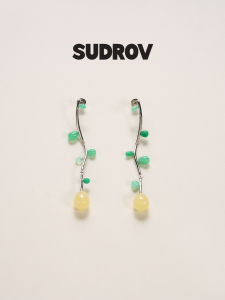 Luxurious Long Earrings 925 Silver Jade Wax Amber