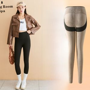 MiiOW | กางเกงผ้าฝ้ายบุขนแกะทรงสั้นเอวสูงทรงสลิมฟิตสำหรับผู้หญิง กางเกงขายาวทรงเดรปสีดำ ทรงหลวม สวมใส่สบาย