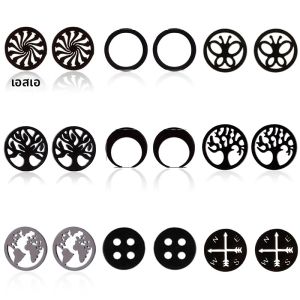 ต่างหูรูปทรงกลมหลายแบบ สแตนเลส ลายผีเสื้อ ลายแผนที่ สำหรับผู้หญิง เครื่องประดับทรงเรขาคณิต ต่างหูคู่รัก ลายต้นไม้แห่งชีวิต