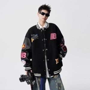 PAZHAOLANG | Oversized Vintage American Baseball Jacket with Embroidery for Men and Women