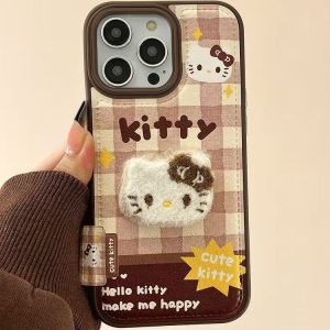 For Tag brown plaid stereo KT cat for huawei mate70pro phone case nova14pura80 soft h260705