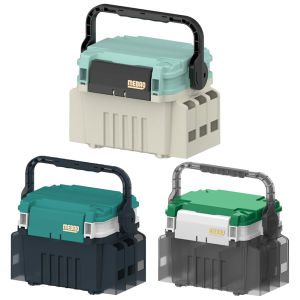 【Ready】【Vktech】Double Layer Fishing Tackle Carrier Case Large Capacity Fishing Rod Lure Organizer Multifunctional for Outdoor Fishing