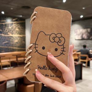 Kitty Cat Flip Cover Notebook Phone Case Full Protection for Apple 16Promax iPhone 15 Large Face Katie Cat 14 Protective Case Cartoon 16Pro Anti-Fall Transparent New Model