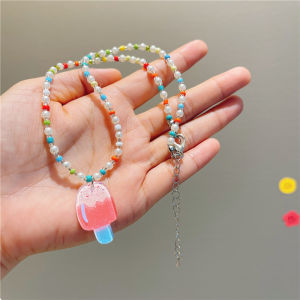 Adorable Ice Cream Beads Necklace for Little Girls Baby Choker Jewelry Princess Style Childrens Accessories Lockbone Chain