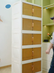 L70-80cm (3-5 Layers) 2 Doors Foldable Stackable Storage Cabinet Box With Roller Plastic Cabinet Storage Box With Wheels