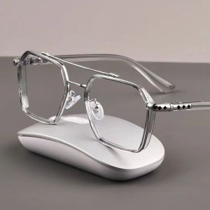 2PCS Retro Polygonal Double Bridge Glasses Fashionable Mens and Womens Transparent Lens Glasses Classic and Charming Design