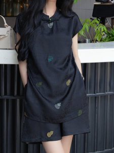 Shalldoer | ชุดกางเกงขาสั้นแขนสั้นพิมพ์ลายถั่วเหลืองสไตล์เกาหลีสำหรับผู้หญิงในช่วงฤดูร้อนปี 2025 ชุดสองชิ้นสุดหรูหราและทันสมัย