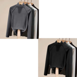 Double-Sided Dralon Half-High Collar Long Sleeves T-shirt Spring and Autumn New Arrival Fashionable Stylish All-Matching Slim Fit Slimming and Warm Tops