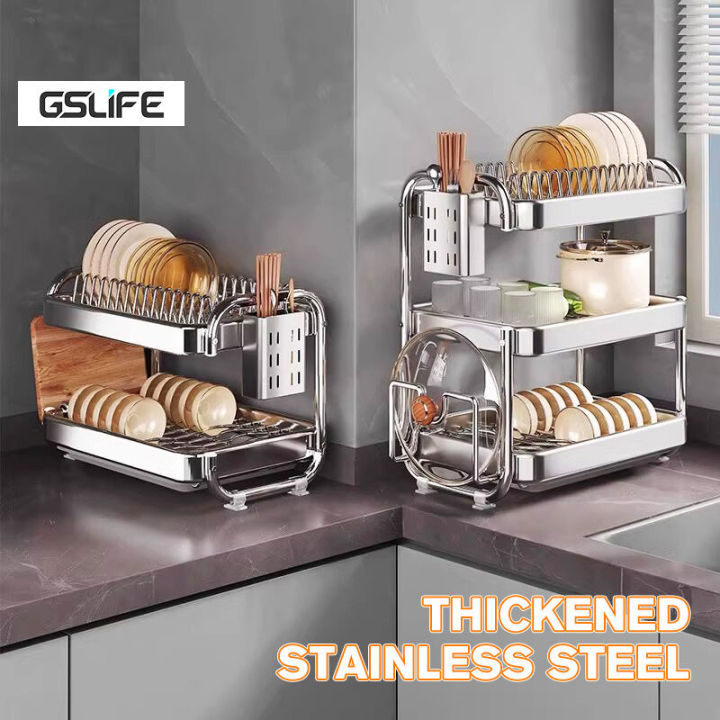 Dish Rack Layers GSlife🔥🔥2/3 Layers Stainless Steel 304 Dish Rack Dish Drainer Rack ...