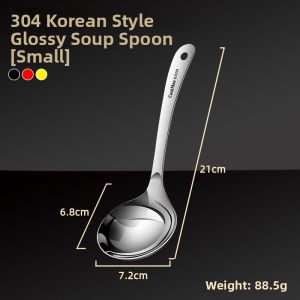 Korean Style Large Size Soup Spoon 304 Stainless Steel Long Handle Deepened Spoon for Home Use Ideal for Soup And Noodles