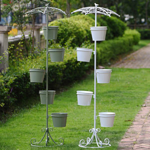 Iron Umbrella Flower Stand Bird Five Bucket Basin Lift High-Rise Balcony Courtyard Decoration Room-Shaped Outdoor Ladder Climbing Vine Garden Trade