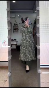 Swan Set Long Tunik - One Set Wanita Long Tunik Ceruty Babydoll Premium Setelan Wanita Kekinian Ruffle Lengan Panjang Celana Kulot Andalusia Royal Tunik LD 110 cm