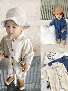 ฤดูใบไม้ผลิ ทารกแรกเกิด เด็กทารก ชุดเอี๊ยม Boy เดนิม Romper เสื้อผ้าเด็ก ผ้าฝ้าย 95% อื่นๆ 5% V คอแขนยาวความยาวกลาง Outwear