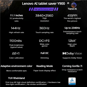 Lenovo | Lenovo Legion Y900 New 13 Inch AI Gaming Tablet 4K 144Hz High Refresh Snapdragon 8 Elite