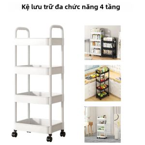 Xe Đẩy Lưu Trữ Di Động 4 Tầng Có Bánh Xe Chất Liệu Nhựa Thân Thiện Với Môi Trường Dùng Cho Nhà Bếp Phòng Tắm Đồ Linh Tinh & Đồ Ăn Nhẹ