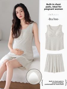 Miiow | Maternity Sleepwear Sleeveless Womens Postpartum Clothing With Chest Pad Home Clothes Breathable Polyester Fiber Short Pants