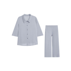 Aimixing Summer Sea Algae Womens Sleepwear Moisture Wicking Antibacterial Dust Mite Proof Short Sleeve Open Front Eighteen Pants Set