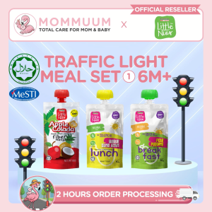 [Pack of 3] Little Nuur Traffic Light Meal Set 1 -6M+ Baby Food - Apple Colada Sumo Ayam Pear Pudding | Smooth Weaning