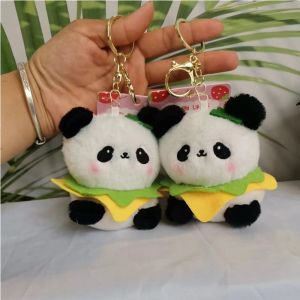 Cute Panda Bear Plush Toy Keychain Backpack School Bag Pendant Doll Ornament Soft Stuffed Animal Figure Hanging Decoration