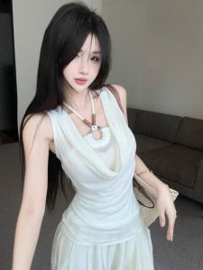 GUZILIAN | Áo ba lỗ không tay mùa hè gợi cảm cho nữ thiết kế cổ treo ôm vừa vặn phong cách Hàn Quốc thường ngày