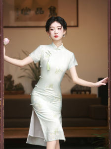 Váy Qipao Phong Cách Trung Hoa Mới Mùa Hè Cho Nữ Thanh Lịch Cổ Điển Tông Màu Nhẹ Tươi Mới Dành Cho Bé Gái