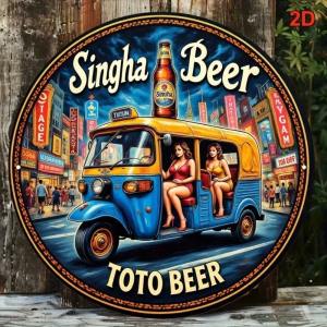 CIFbuy | Bia Singha Vintage Metal Tin Sign 8 Inch Vòng Tròn Treo Tường Trang Trí Mộc Mạc Cho Home Bar Man Cave