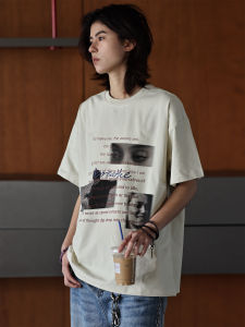 Nobodyknows American Retro Portrait Letter Loose Casual Couple Street Vibe Short Sleeve T-Shirt Trendy Brand Cotton Polyester Blend Summer Youth Fashion round Neck