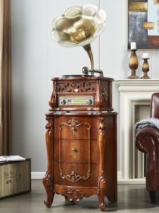 Fankarenni Phonograph Loudspeaker Solid Wood Retro American Living Room European-Style Vintage Audio Vinyl Record Player