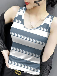 Áo Ba Lỗ Không Tay in Họa Tiết Mùa Hè Bằng Lụa Băng Cao Cấp Cho Nữ Cổ Chữ U Ôm Vừa Vặn Chất Liệu Polyester Dài Thường