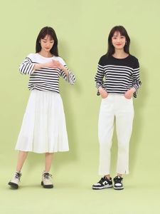 GIORDANO ผู้หญิง เสื้อยืดคอกลม ผ้าฝ้ายถัก แถบความคมชัด Free Shipping