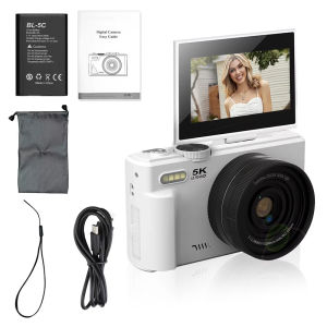 5K Compact Digital Photography Camera 18X Digital Zoom Vintage Vlog Travel Video Recorder 180° Flip Screen Selfile With Flash