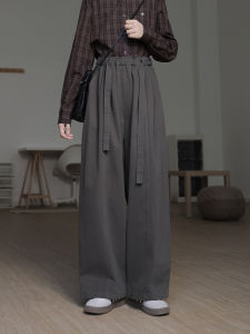 TongTongJia Womens Loose Wide Leg Pants Belted Patchwork Casual Cotton Autumn Fashion for Pear Shaped People