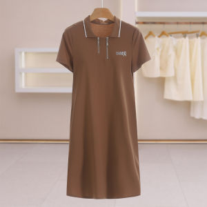 Zipper Design Rhinestone Letter Summer Short Sleeve Dress