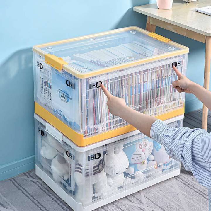 (HOME+) Transparent folding storage box with side door open Student ...