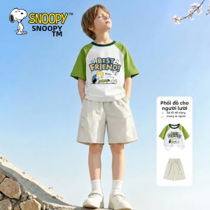 Snoopy | Bộ Áo Cotton Tay Ngắn Quần Lụa Hơi Đá Phù Hợp Mùa Hè