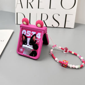 Cute Foldable Phone Case for Xiaomi Mixflip Honor MagicVFlip Hinge Full Cover Protective Shell with Carabiner Moto RAZR50 Ultra